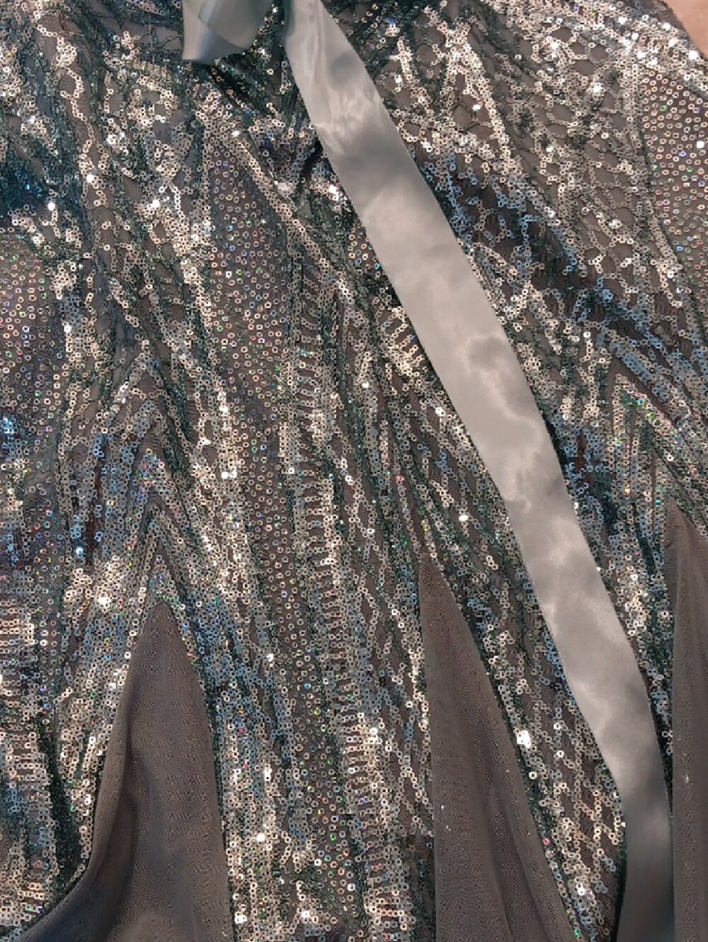 Sparkling Light Turqoise Beaded Evening Gown with Sash Size 12 - Picture 7 of 14